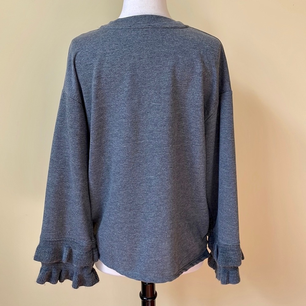 Zara Gray Ruffle Bottom Sweatshirt - Picture 3 of 9